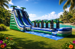 22' Dual Lane Tropical Water Slide w/ Slip n Slide